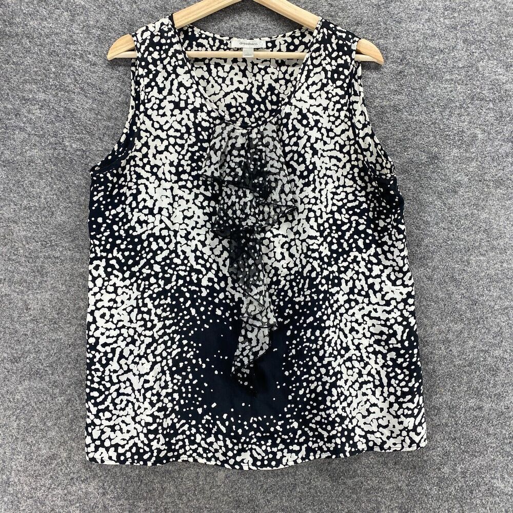 5/$45Dressbarn Blouse Women L Large Black Geometric V-Neck Sleeveless Wide Strap